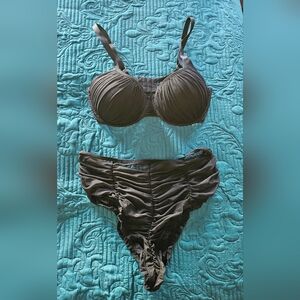 Black Ruched Savage x Fenty Bra & High Waist Panties Set